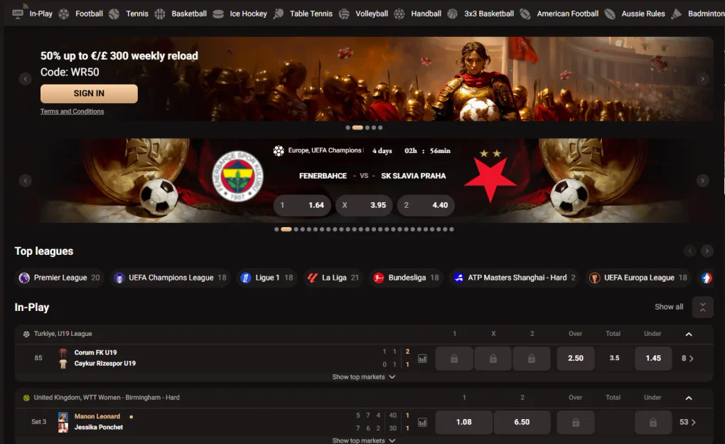 Legionbet sportsbook interface showing live football matches, betting odds, league competitions and multiple sports markets